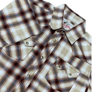 Wrangler Western Pearl Snap Sawtooth Pockets Plaid‎ Shirt American Cowboys 10/12